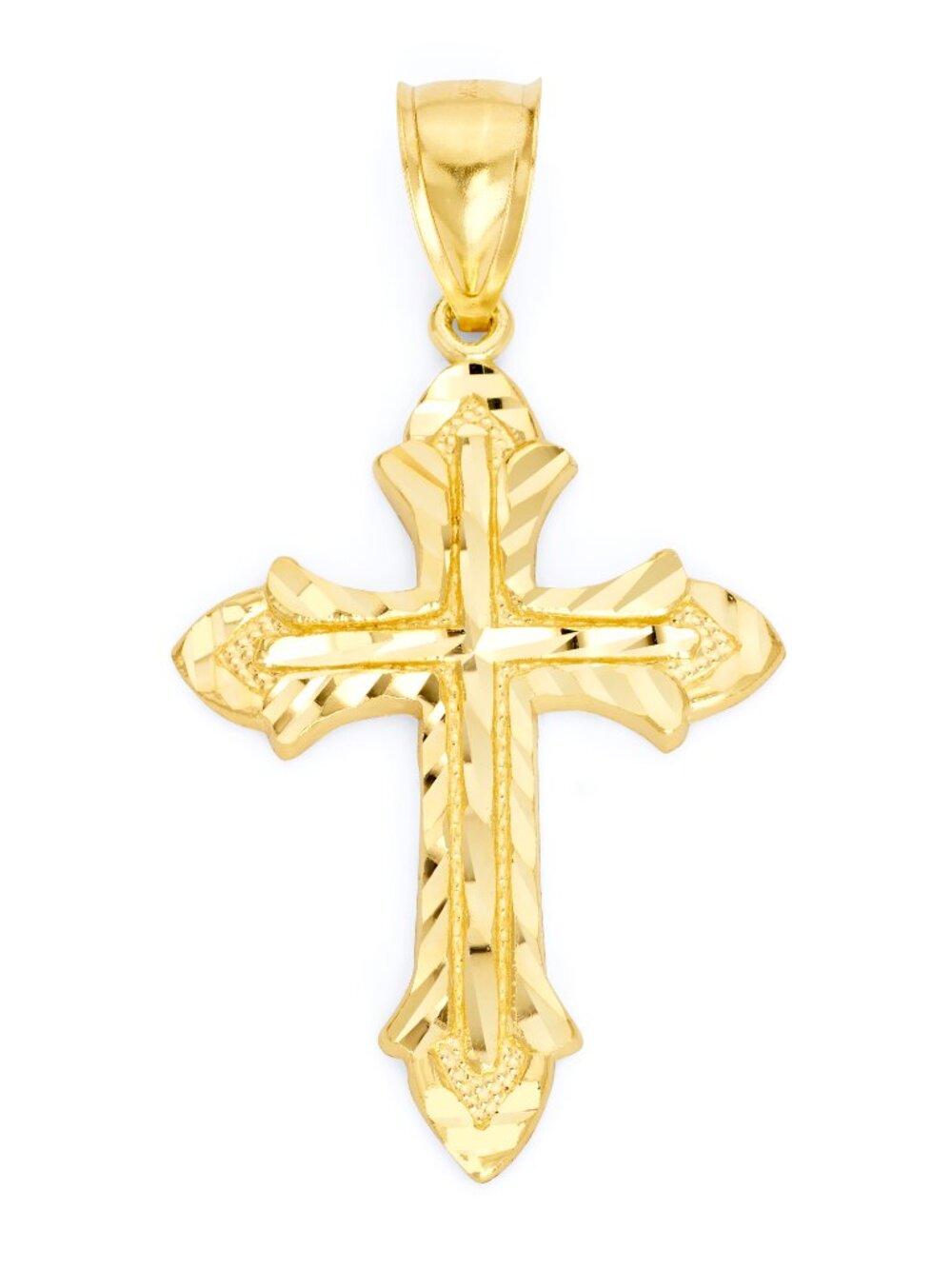 Solid 10k Gold Large Cross Pendant - Religious Diamond Cut Jewelry for Men